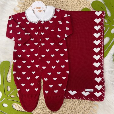   Saída de maternidade Lorena  Coração macacão- Vermelha